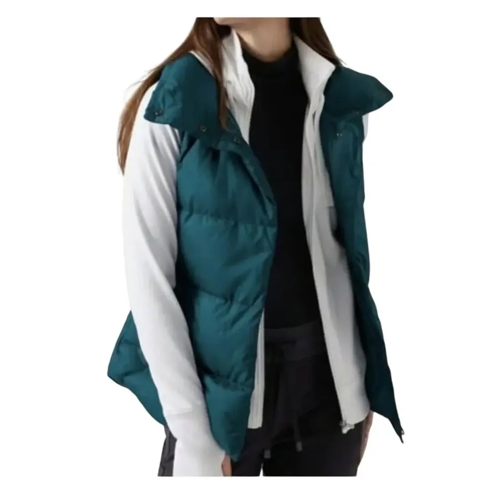Athleta Womens Downtown Sardinia Blue Quilted High Collar Puffer Vest Size M